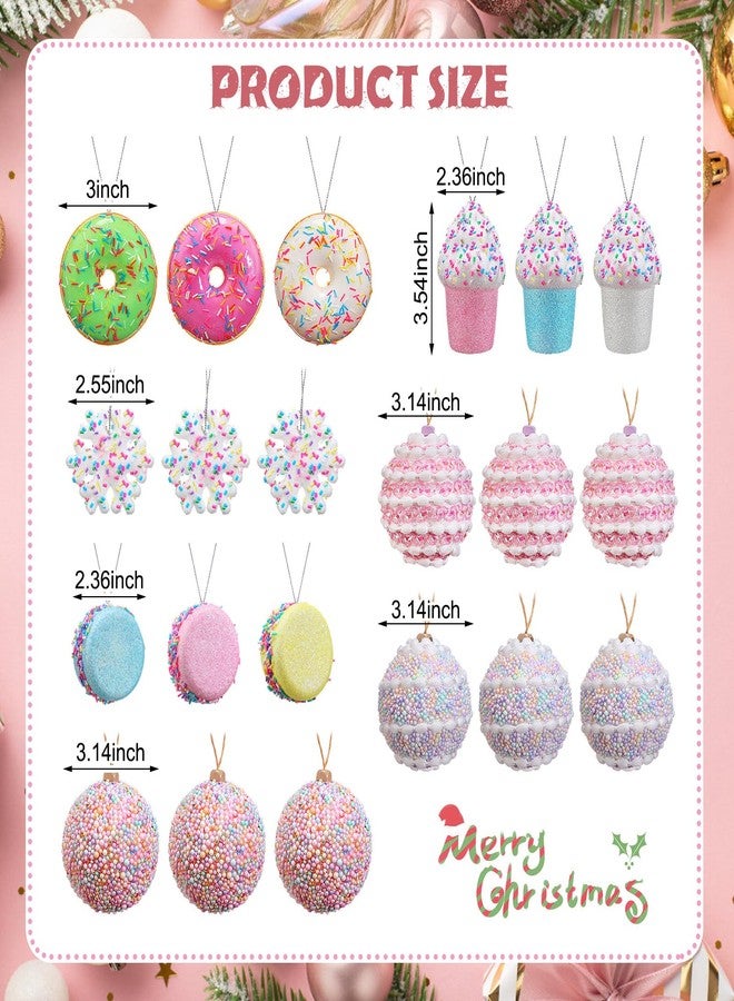 Simgoing 21 Pcs Candy Christmas Tree Ornaments Pastel Decorations Set New Cute Hanging Decor Doughnut Candy Ball Snowflake Macaron Cookies Cupcake Dessert Pendant for Shop Baby Shower Home Xmas Party - Image 3